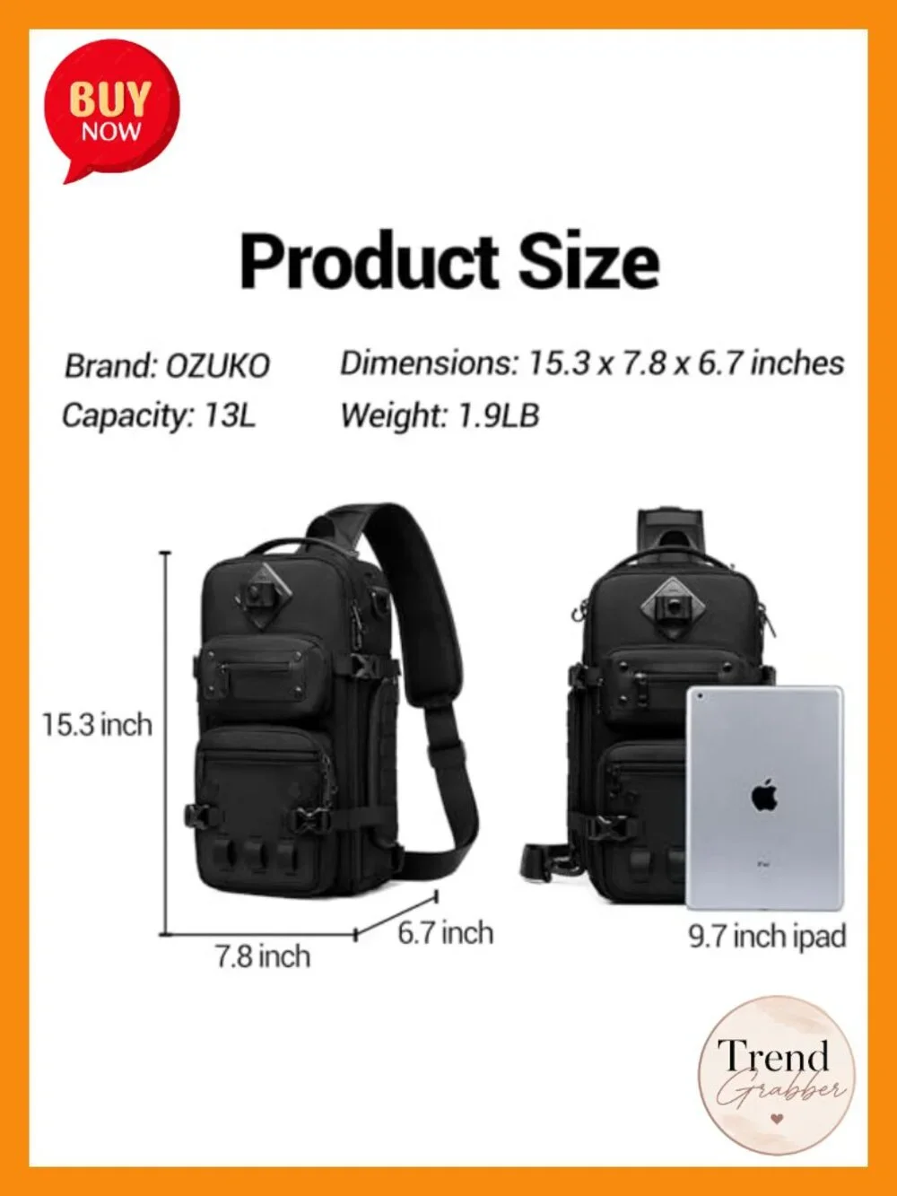 Tactical Waterproof Sling Bag Crossbody Chest Pack with USB